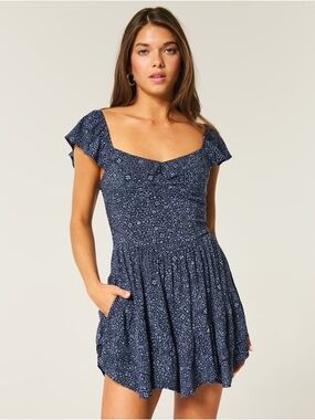 Women's Blue Cinch-bust Mini Skort Dress Sz small